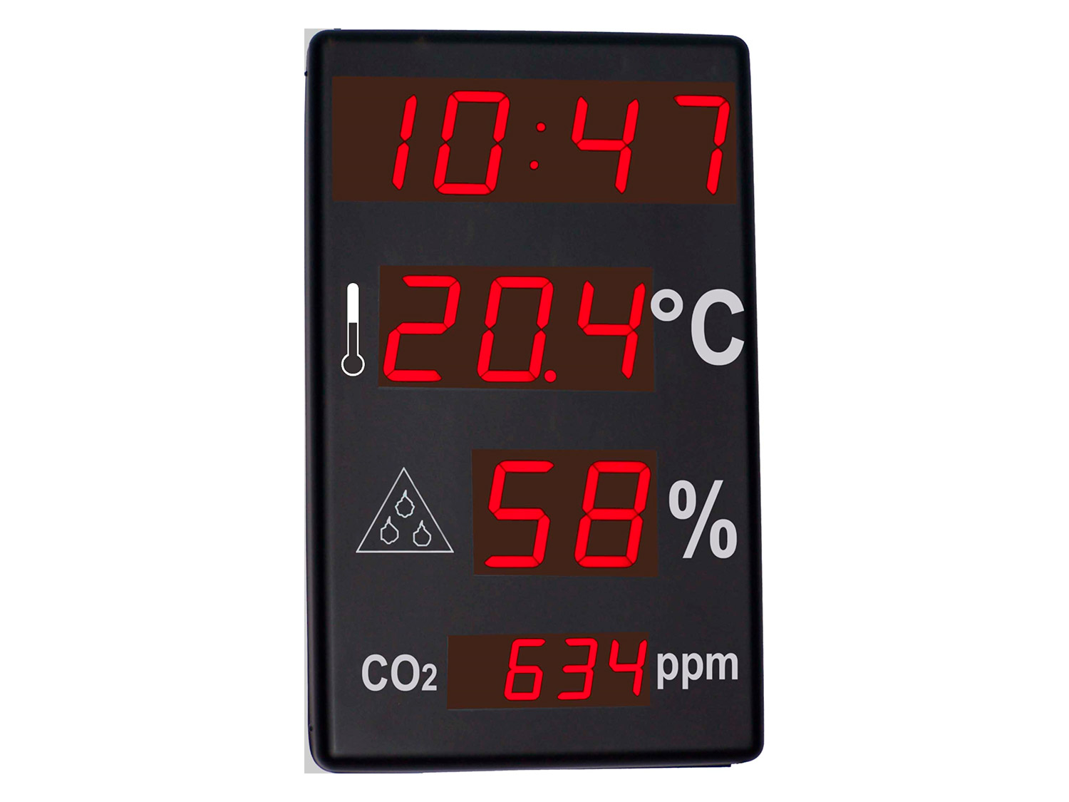 Reloj, termómetro, higrómetro, CO2